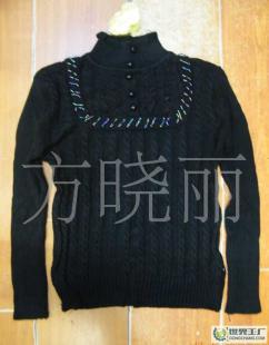 廠價大量批發 韓版高領4扣胸前半圓型手工訂珠淑女式短款毛衣——世界工廠網中國產品信息庫